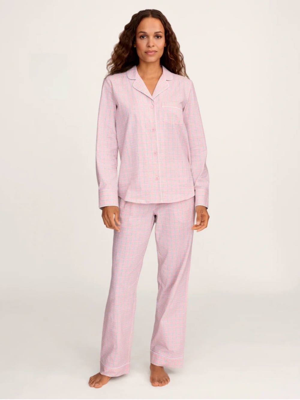 Women's Twill Pajama Set in Peony Plaid Small NWT